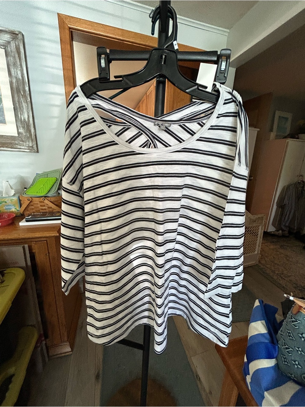 Talbots Black & White Striped Boatneck Long-Sleeve Top